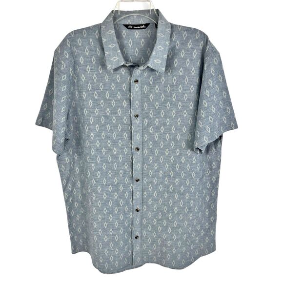 Travis Mathew Blue Gray Diamond Print Short Sleeve Button Down Shirt Men’s XL - Picture 1 of 8